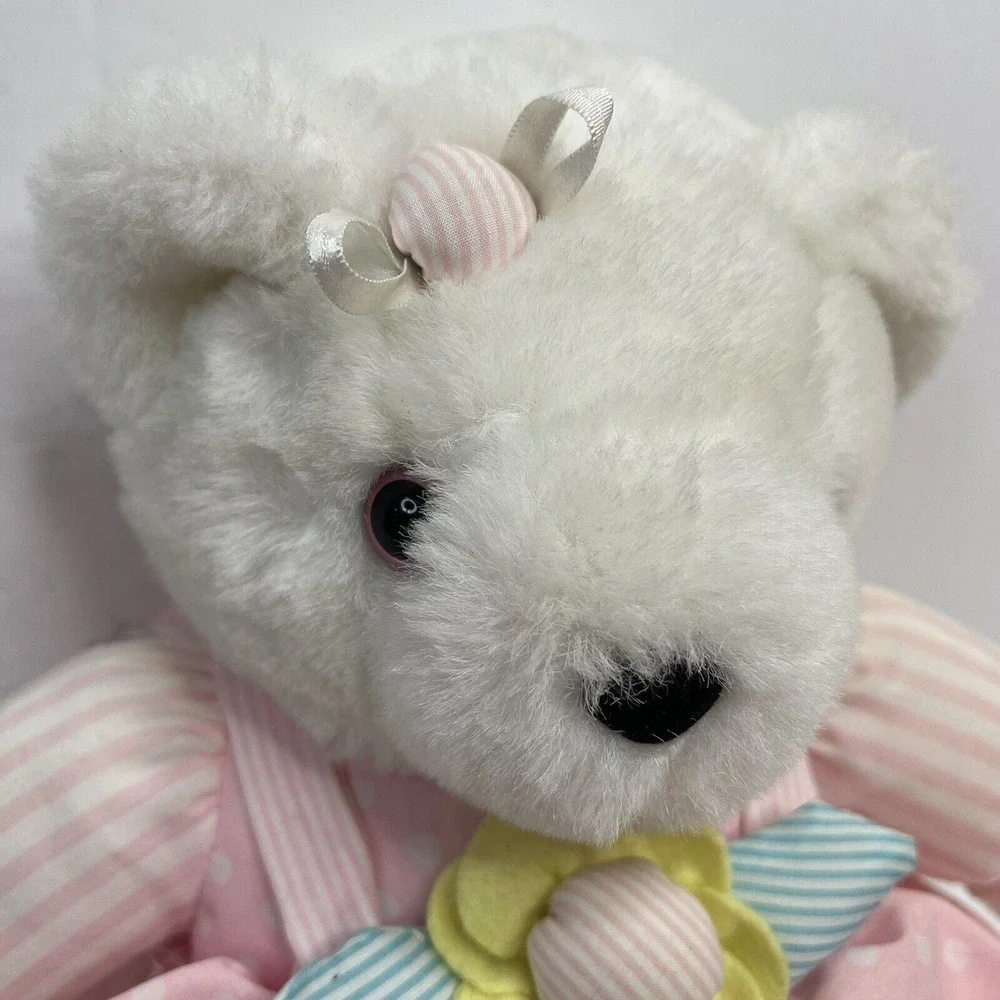 Vintage TB Trading Bear Plush‎ Bow Pastel Toy Stuffed Animal Pink Dot Stripe
